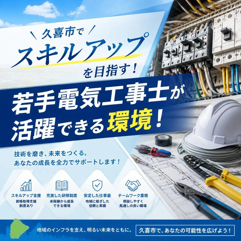 久喜市でスキルアップを目指す！若手電気工事士が活躍できる環境！