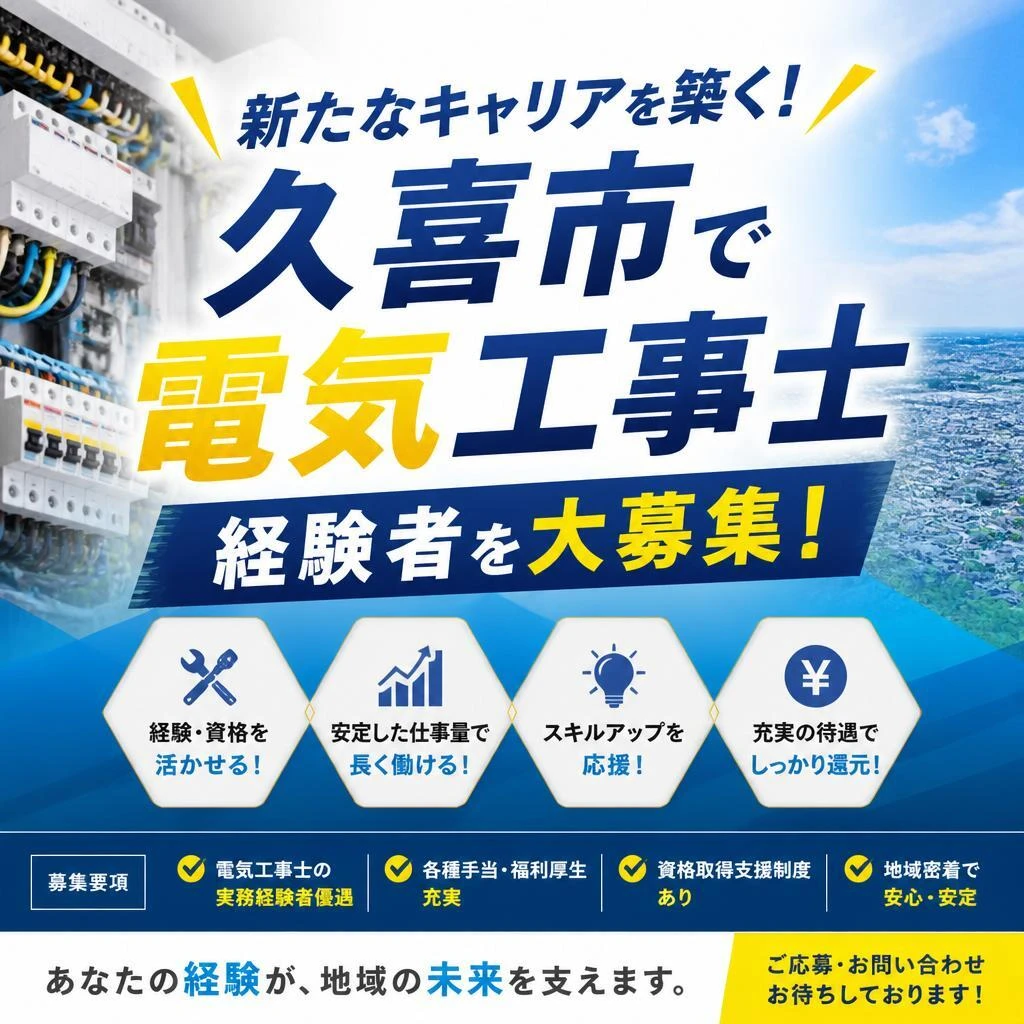 新たなキャリアを築く！久喜市で電気工事士経験者を大募集！